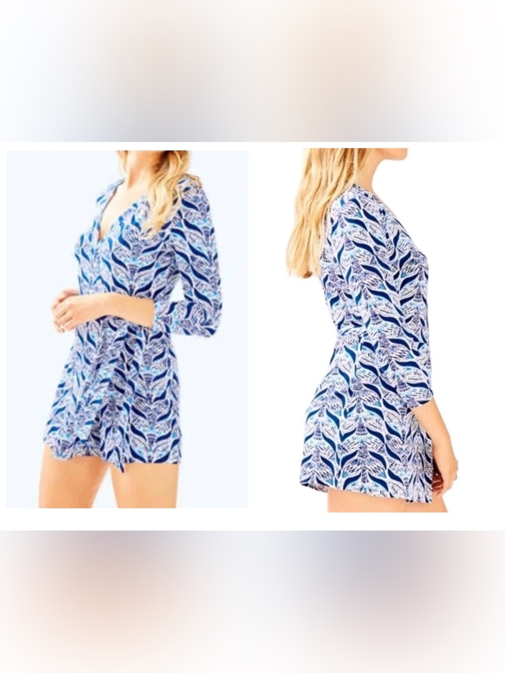 Lilly Pulitzer Blue & White Leaf-Print Romper Super Soft & Stretchy XS